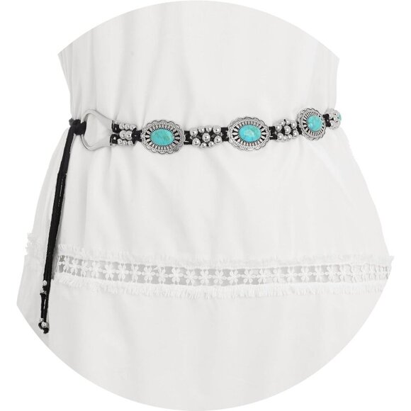 Accessories - Concho Belt Turquoise Chain Western Cowgirl Waist Accessory for Women